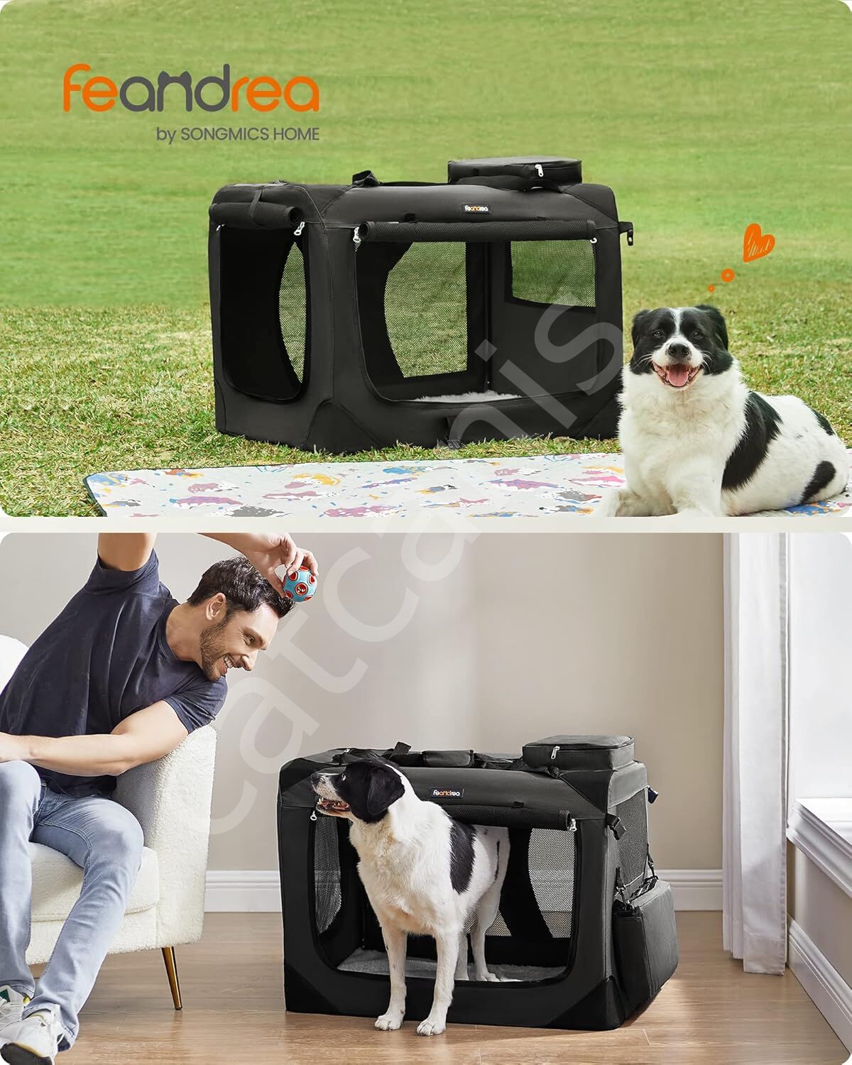 FEANDREA Köpek Kutusu, Köpek Çantası, Katlanabilir, 81 x 58 x 58 cm, Siyah