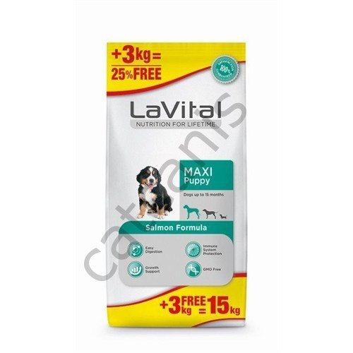 LaVital Maxi Puppy Somonlu 12 kg + 3 kg Büyük Irk Yavru Köpek Maması