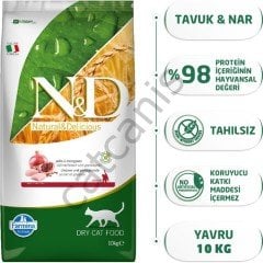 N&D Tahılsız Tavuk Etli ve Narlı 10 kg Yavru Kuru Kedi Maması