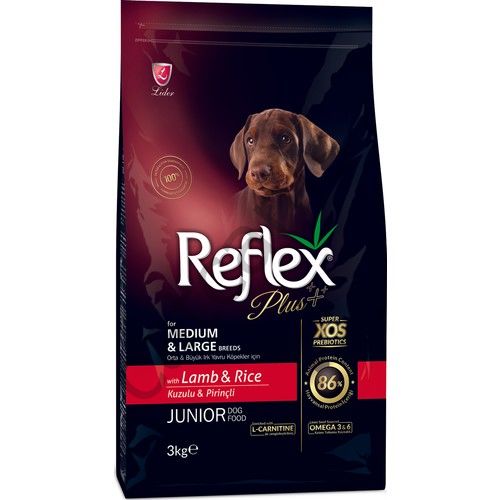 Reflex Plus Orta&Büyük Irk Kuzulu&Pirinçli Yavru Köpek Maması 3 Kg